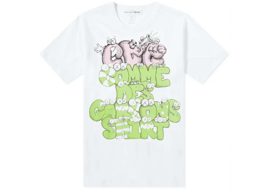 Apparel * | Cdg Shirt X Kaws Print T-Shirt White/Green/Pink