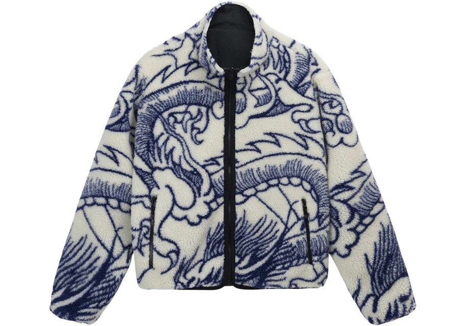 Apparel * | Stussy Dragon Sherpa Jacket Natural