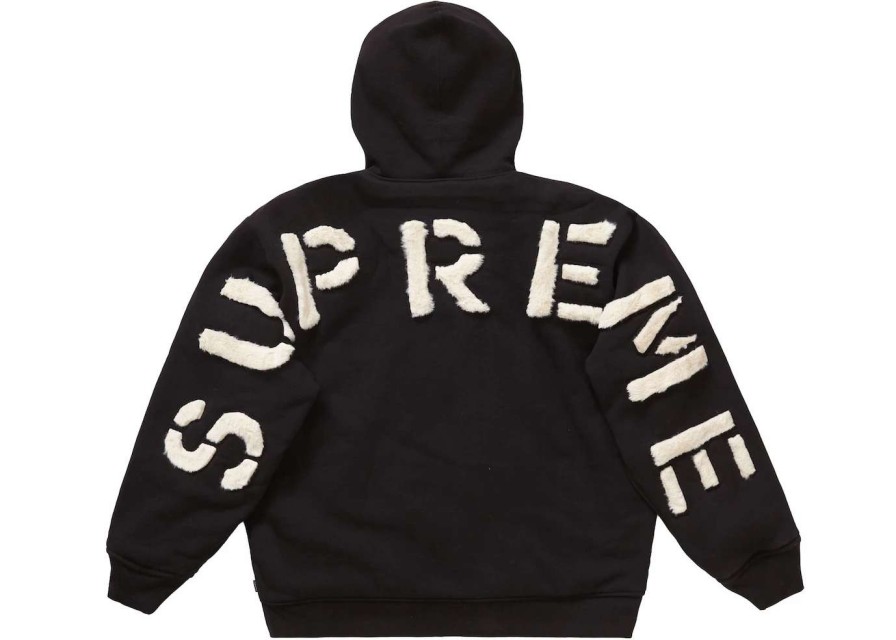 Apparel * | Supreme Faux Fur Lined Zip Up Hooded Sweatshirt Black