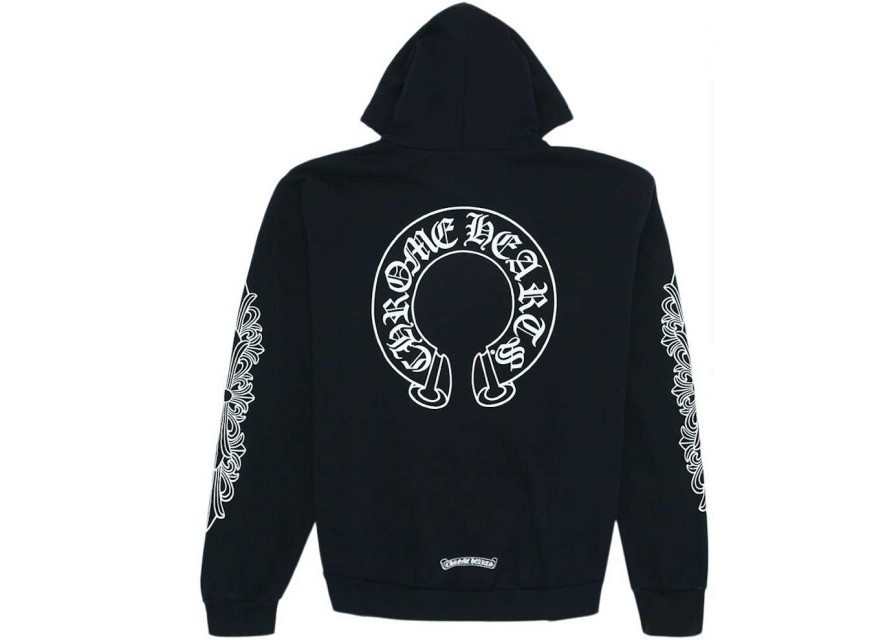 Apparel * | Chrome Hearts Horse Shoe Floral Hoodie Black