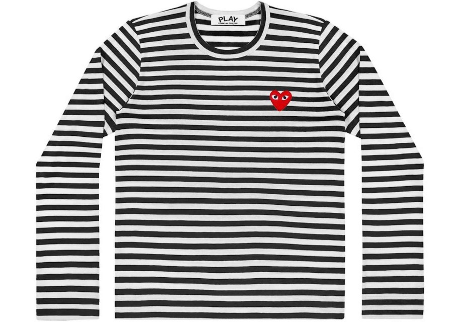 Apparel * | Cdg Play Striped Long Sleeve T-Shirt Black/White