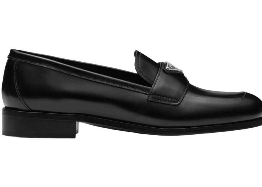 Shoes * | Prada 25Mm Penny Loafer Black Brushed Leather