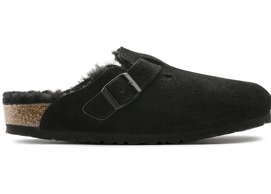 Shoes * | Birkenstock Boston Shearling (Medium/Narrow Fit) Suede Leather Black