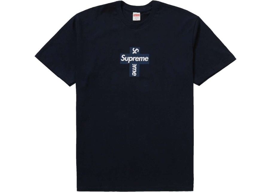 Apparel * | Supreme Cross Box Logo Tee Navy