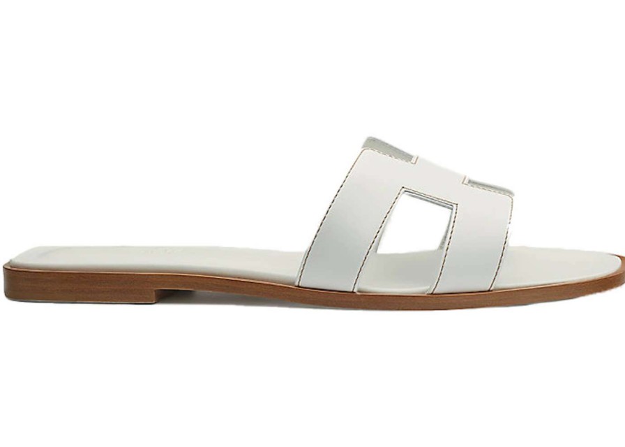 Shoes * | Hermes Oran Sandal Blanc Box Calfskin Leather