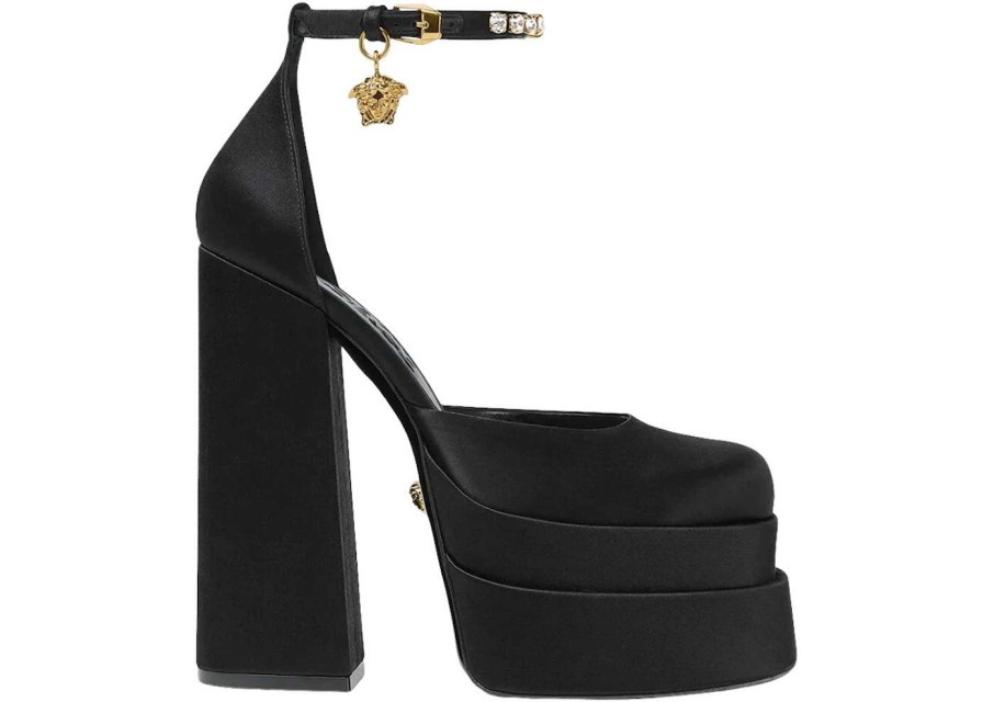 Shoes * | Versace Medusa Aevitas 155Mm Platform Pumps Black Satin