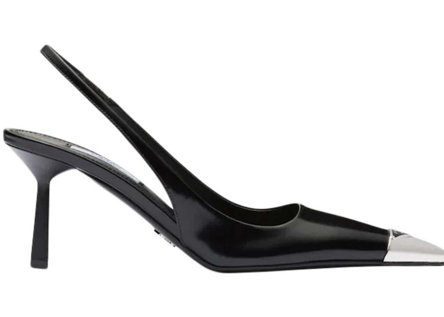 Shoes * | Prada 75Mm Slingback Pump Black Leather