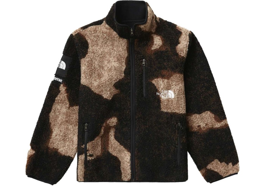 Apparel * | Supreme The North Face Bleached Denim Print Fleece Jacket Black