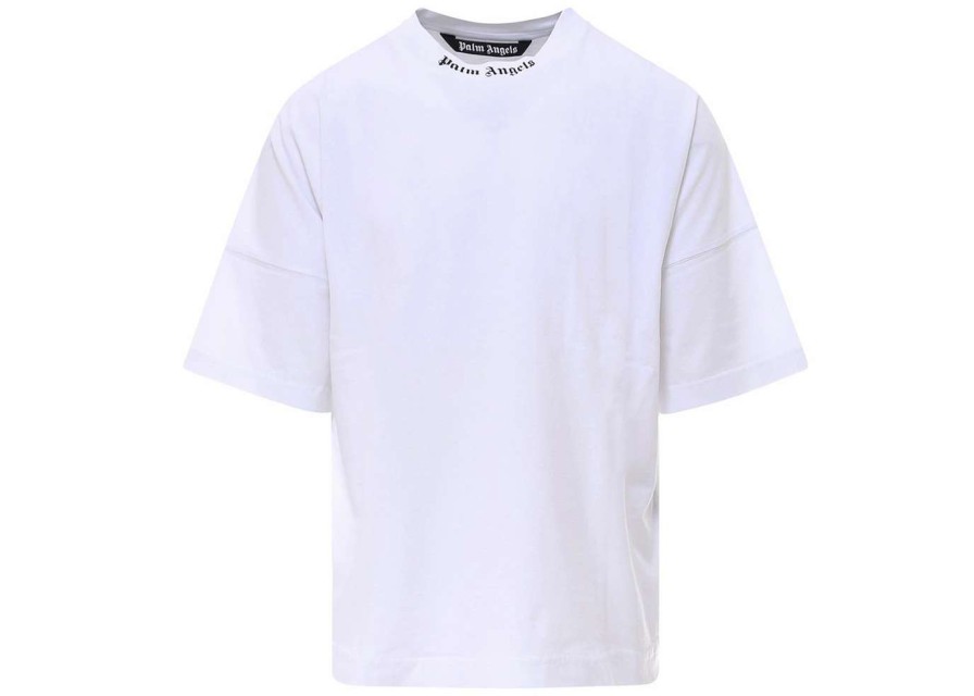 Apparel * | Palm Angels Mock Neck Logo Oversized T-Shirt White/Black Ss22