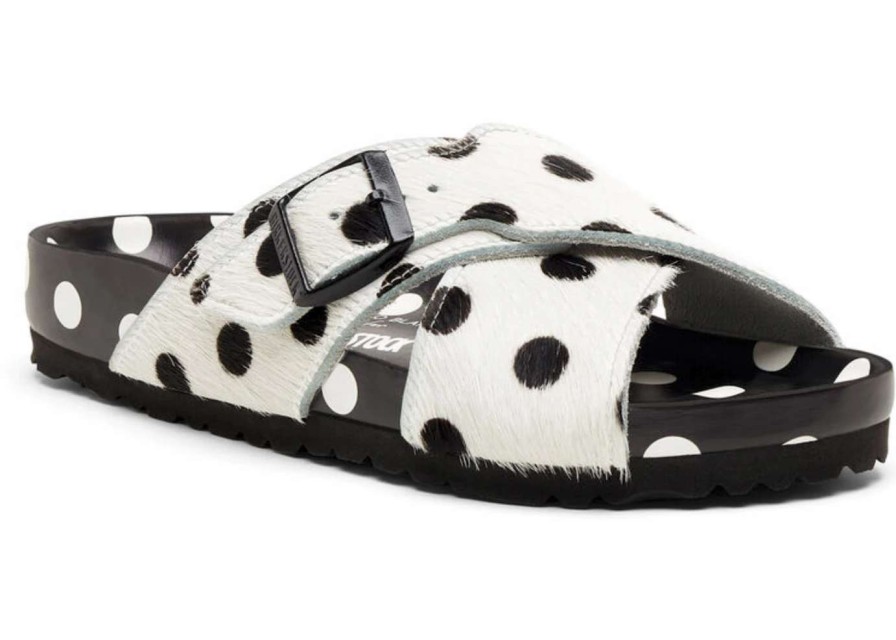 Shoes * | Birkenstock Rodra Fur Manolo Blahnik Black White Dot