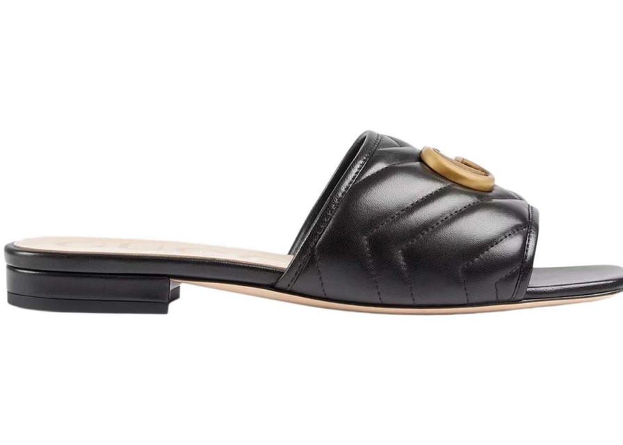 Shoes * | Gucci Double G Slide Sandal Black Leather