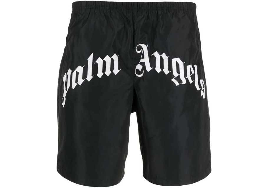 Apparel * | Palm Angels Logo Print Swimming Shorts Black