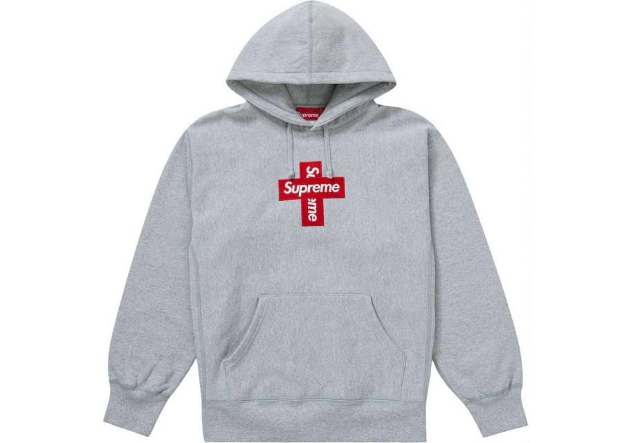 Apparel * | Supreme Cross Box Logo Hooded Sweatshirt Heather Grey