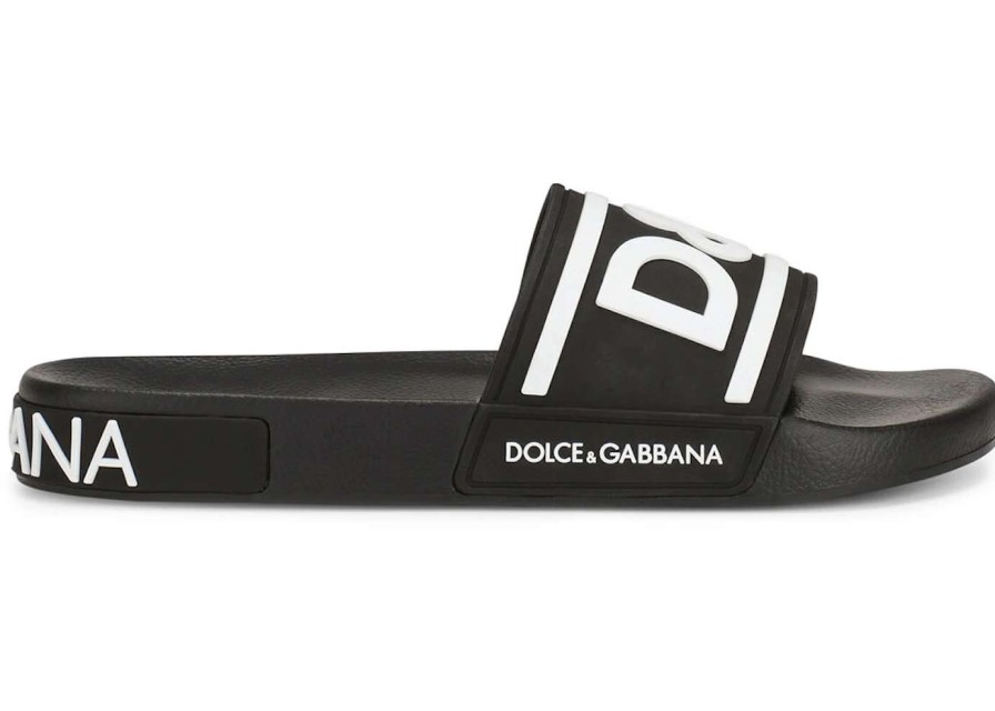 Shoes * | Dolce & Gabbana Beachwear Sliders Double Dg Logo Black White